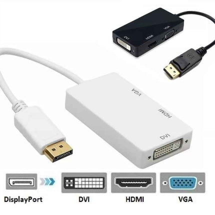 DisplayPort auf HDMI DVI VGA Adapter DP Konverter 3in1 1080p Schwarz oder Weiß