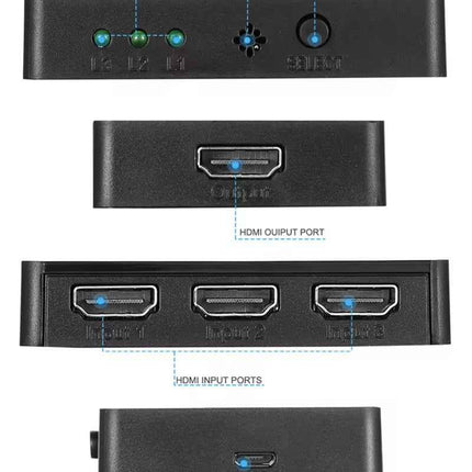 3-in-1-out HDMI Switch Umschalter Fernbedienung Ultra HD 4K oder Full HD 1080p
