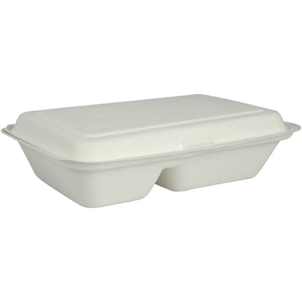 Menübox, Bagasse, 2-geteilt, Weiß, 25x16,2x6,3 cm   | Packung (50 Stück)