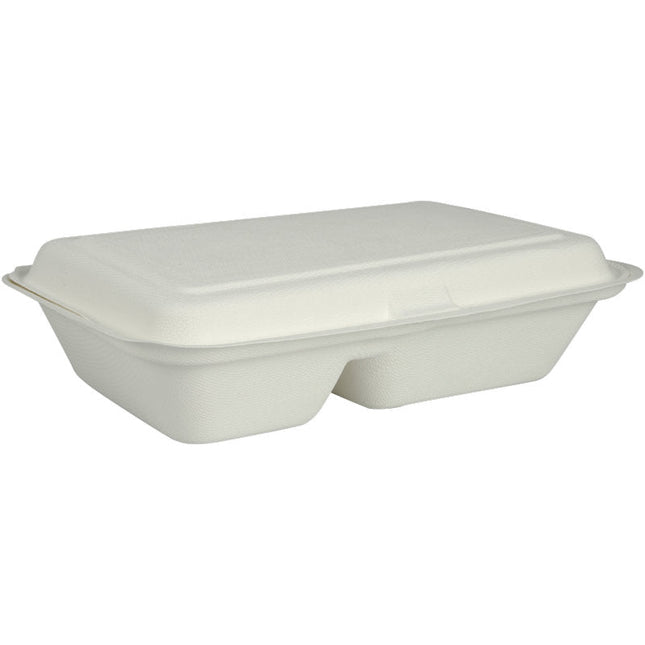 Menübox, Bagasse, 2-geteilt, Weiß, 25x16,2x6,3 cm   | Packung (50 Stück)
