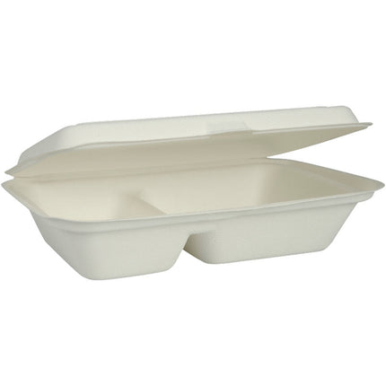 Menübox, Bagasse, 2-geteilt, Weiß, 25x16,2x6,3 cm   | Packung (50 Stück)