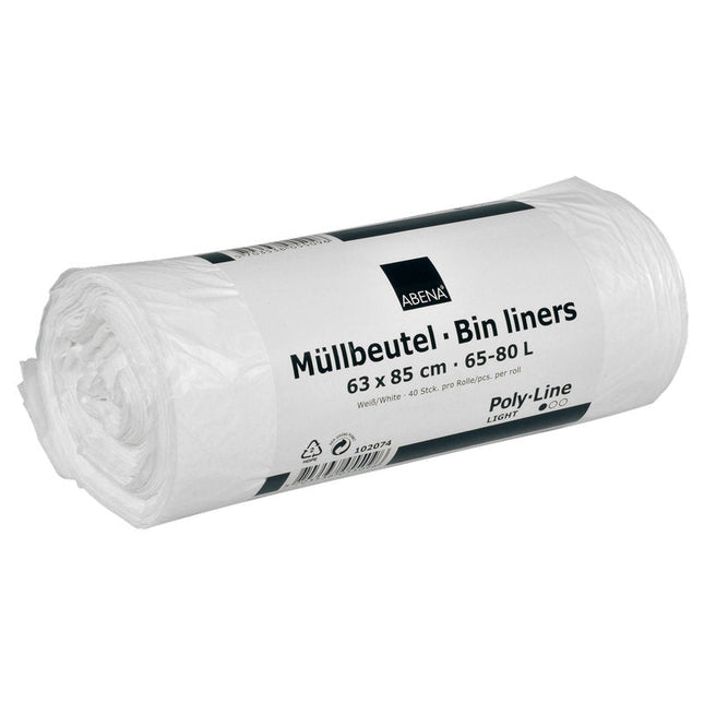 Müllbeutel 65-80 L, 630x850 mm, 8 my HDPE, Weiß    | Rolle (40 Beutel)