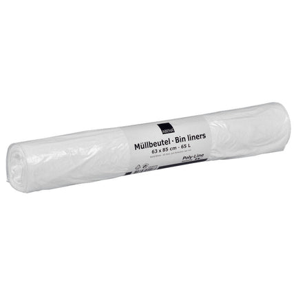 Müllbeutel 65 L, 630x850 mm, 13 my LDPE, Weiß    | Rolle (40 Beutel)
