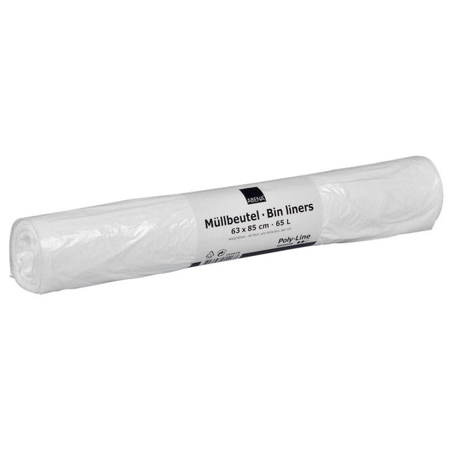 Müllbeutel 65 L, 630x850 mm, 13 my LDPE, Weiß    | Rolle (40 Beutel)