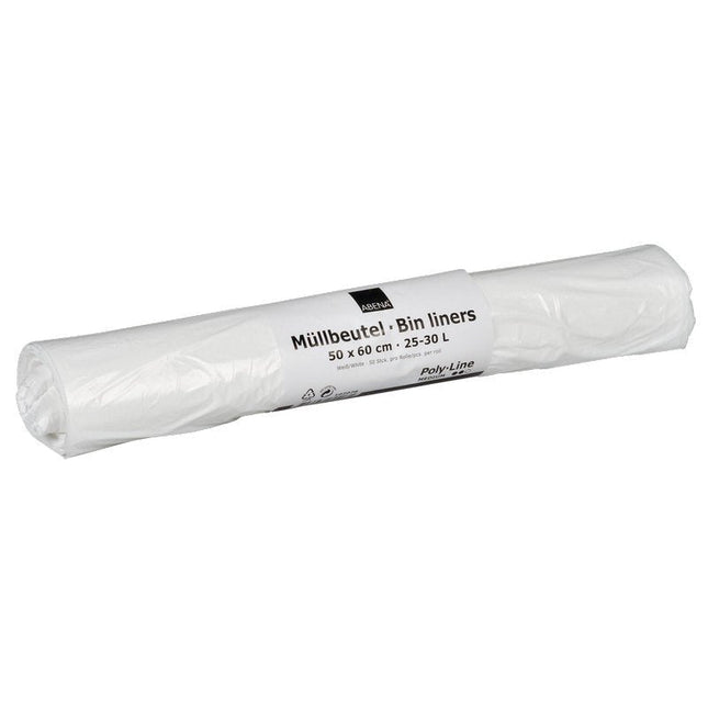 Müllbeutel 25-30 L, 500x600 mm, 12,5 my LDPE Weiß    | Rolle (50 Beutel)