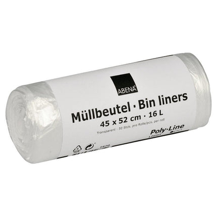 Müllbeutel 16 L, 450x520 mm, 4,5 my HDPE, Transparent    | Rolle (50 Beutel)