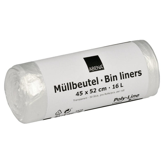 Müllbeutel 16 L, 450x520 mm, 4,5 my HDPE, Transparent    | Rolle (50 Beutel)