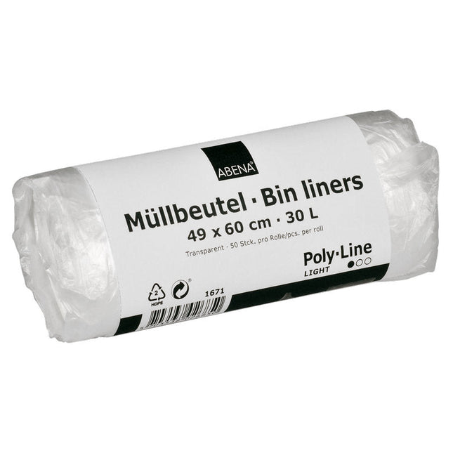 Müllbeutel 30 L, 490x600 mm, 4,5 my HDPE, Transparent    | Rolle (50 Beutel)
