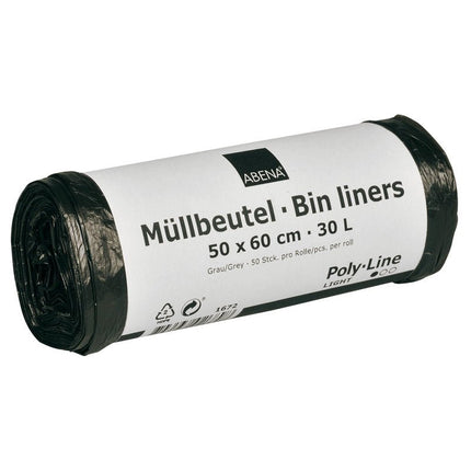 Müllbeutel 30 L, 500x600 mm, 4,5 my HDPE, Grau    | Rolle (50 Beutel)