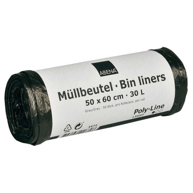 Müllbeutel 30 L, 500x600 mm, 4,5 my HDPE, Grau    | Rolle (50 Beutel)