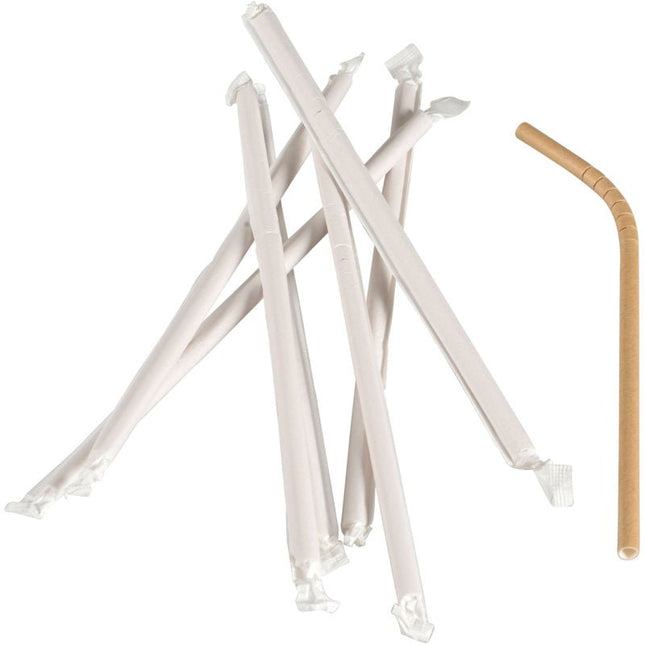 Trinkhalme Papier, Braun, 24 cm, ø 6 mm, einzelnd verpackt   | Packung (250 Stück)