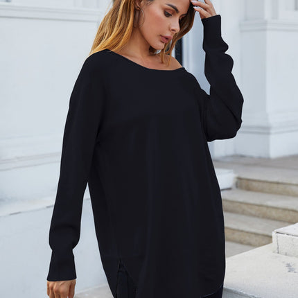 Oversize Knitted Jumper Top In Black