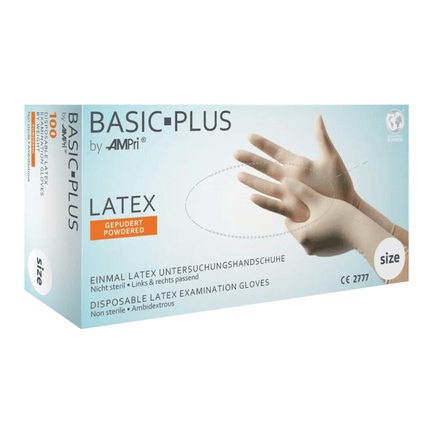 AMPri BASIC-PLUS Latexhandschuhe gepudert, weiß | Box (100 Stück)
