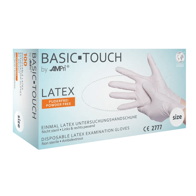 AMPri BASIC-TOUCH Latexhandschuhe puderfrei, weiß | Box (100 Stück)