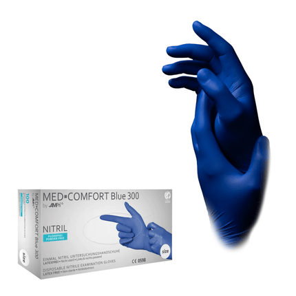 AMPri MED-COMFORT BLUE 300 Nitrilhandschuhe extra Lang puderfrei, blau | Box (100 Stück)