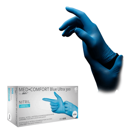 AMPri MED-COMFORT BLUE ULTRA 300 Nitrilhandschuhe extra Lang puderfrei, blau