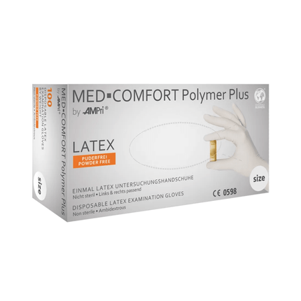 AMPri MED-COMFORT Polymer Plus Latexhandschuhe puderfrei, weiß | Box (100 Stück)