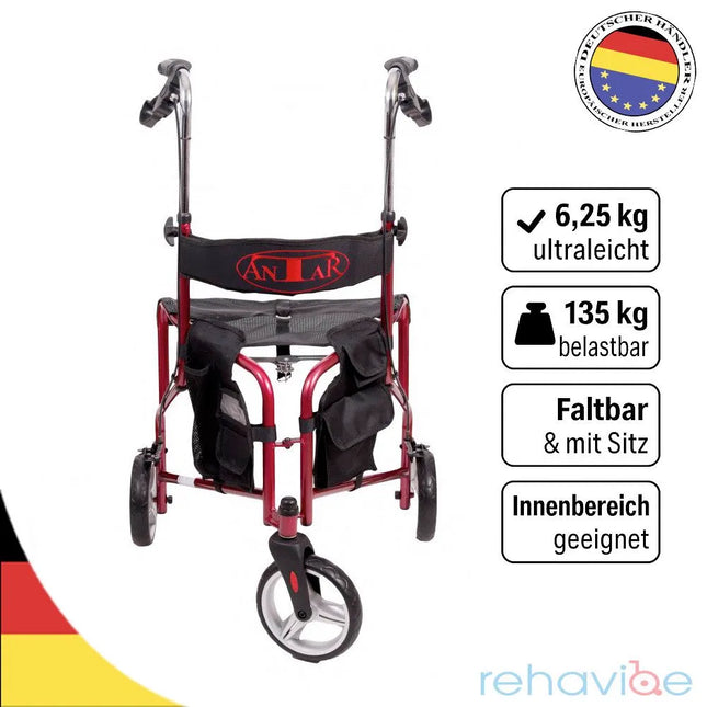 3-Rad Rollator für den Innenbereich – wendig, faltbar & leicht
