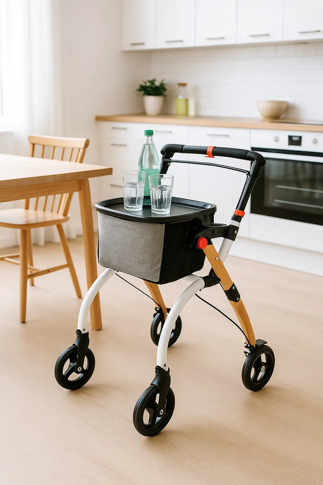 Indoor Rollator Halbholz-Optik – 6,7 kg, faltbar & bis 120 kg belastbar