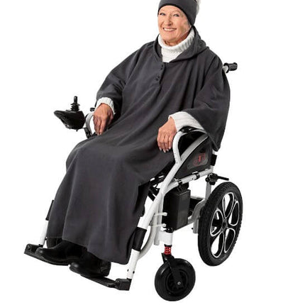 Rollstuhl‑Poncho Fleece mit Kapuze – warm, leicht, waschbar