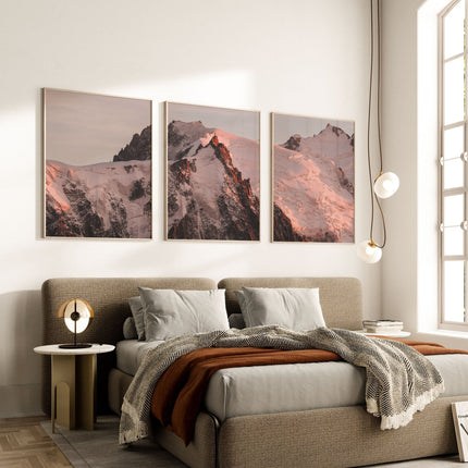 Aiguille du Midi Sunset Triptych – Stunning Alpine Wall Art Prints