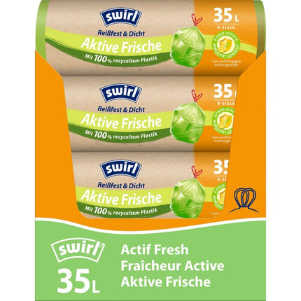 Swirl Aktive Frische Müllbeutel 35 l Reißfest & Dicht | Rolle (9 Beutel)