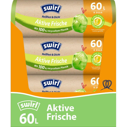Swirl Aktive Frische Müllbeutel 60 l Reißfest & Dicht | Rolle (8 Beutel)