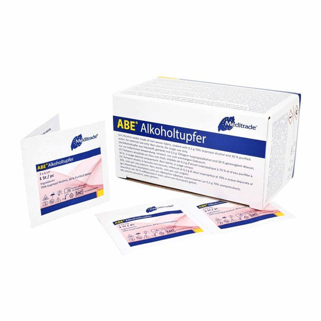 MaiMed Alkoholtupfer 30 x 30 mm weiß Vliesstoff zweilagig | Box (100 Stück)
