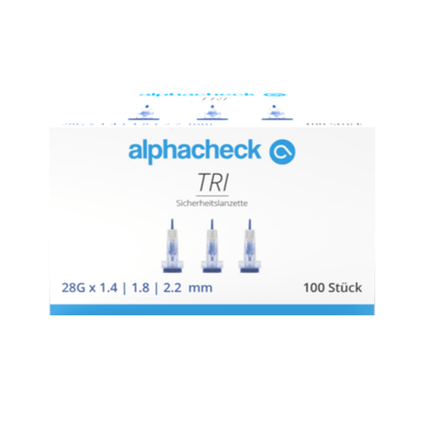 Auslaufartikel: Alphacheck TRI Sicherheitslanzetten 28G | Packung (100 Stück)