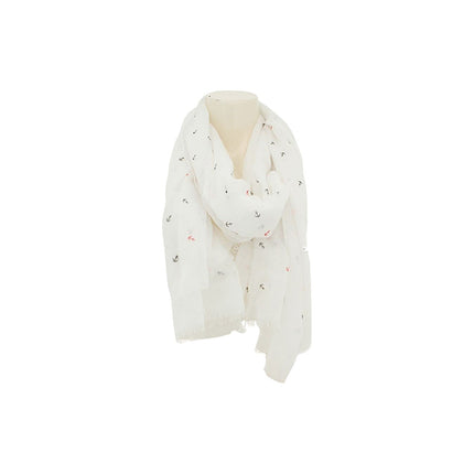 Sommer Damen Schal » Maritimes Design » leichter Sommerschal 180 x 70 cm » Halstuch weiß mit Ankern » Damenschal weich & dünn