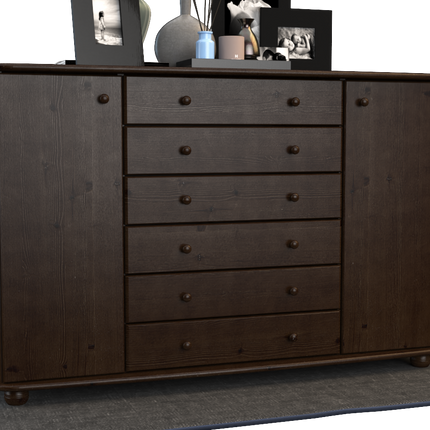 Anika Kommode XL Kiefer Massivholz | Sideboard mit 2 Türen & 6 Schubladen | 100% Bio Qualität