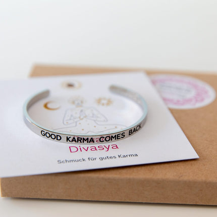 Armreif mit Gravur | Silber | Good Karma comes back