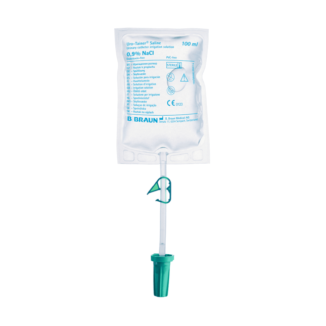B.Braun Uro-Tainer® NaCl Gebrauchsfertige urologische Spüllösung mit Katheteranschluss | Karton (10 Packungen)