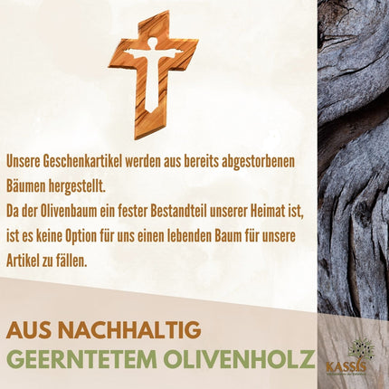 Olivenholz Kreuz mit auferstandenem Jesus (13 cm) | Wandkreuz als Geschenk zur Taufe, Kommunion & Firmung