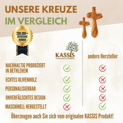 Personalisierter Kreuz Handschmeichler aus Olivenholz mit Gravur | Kleines Handkreuz als Geschenk zur Taufe & Kommunion