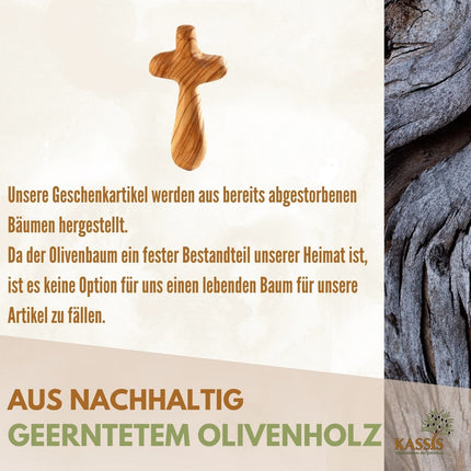 Kreuz Handschmeichler aus Olivenholz | Kleines Handkreuz als Glücksbringer & Geschenk zur Taufe, Kommunion oder Trost