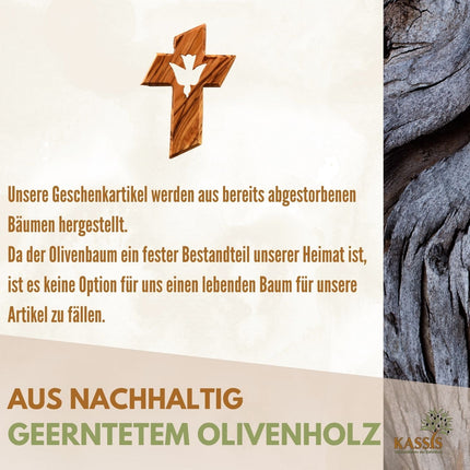 Olivenholz Kreuz mit Heiligem Geist (13 cm) | Wandkreuz als Geschenk zur Taufe, Kommunion & Firmung