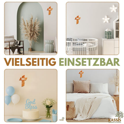 Olivenholz Kreuz mit Fisch (13 cm) | Wandkreuz als Geschenk zur Taufe, Kommunion & Geburt