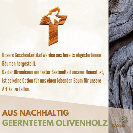 Olivenholz Kreuz mit Friedenstaube (13 cm) | Wandkreuz als Geschenk zur Taufe, Kommunion & Firmung