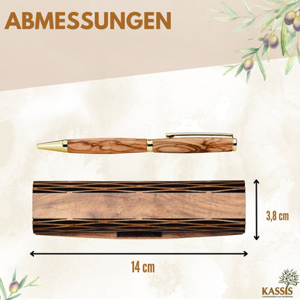 Kugelschreiber aus Olivenholz in Holzschachtel mit Gravur „Alles Gute“ | Edles Geschenk für Geburtstag, Abschluss & Jubiläum