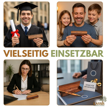 Kugelschreiber aus Olivenholz in Holzschachtel mit Gravur „Alles Gute“ | Edles Geschenk für Geburtstag, Abschluss & Jubiläum