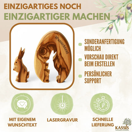 Osterhase im Ei aus Olivenholz | Liebevolle Tischdeko & Osterdeko für Frühling und Ostern