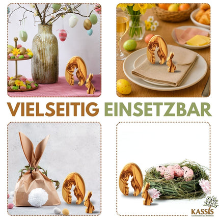 Osterhase im Ei aus Olivenholz | Liebevolle Tischdeko & Osterdeko für Frühling und Ostern
