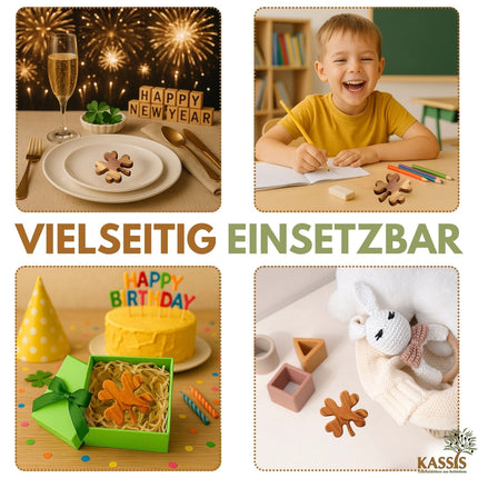 Kleeblatt Handschmeichler aus Olivenholz | Glücksbringer als Geschenk für Geburtstag, Prüfung & Neuanfang