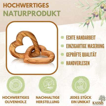 Personalisierte verbundene Herzen aus Olivenholz 10 cm mit Gravur | Geschenk zur Hochzeit, Valentinstag, Jubiläum