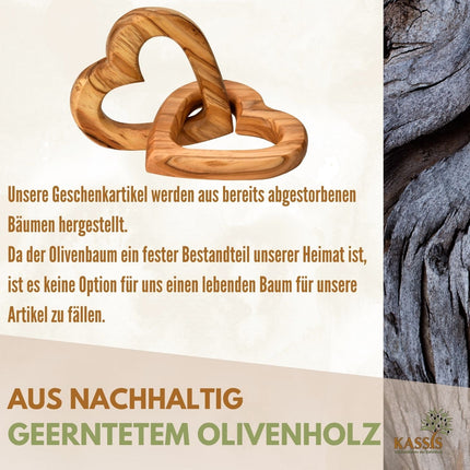 Personalisierte verbundene Herzen aus Olivenholz 10 cm mit Gravur | Geschenk zur Hochzeit, Valentinstag, Jubiläum