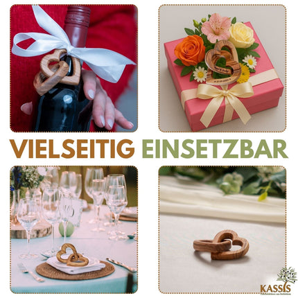 Personalisierte verbundene Herzen aus Olivenholz 7,5 cm mit Gravur | Geschenk zur Hochzeit, Valentinstag, Jubiläum