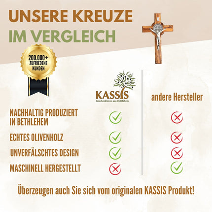St. Benedikt Kreuz aus Olivenholz | Schutzkreuz als Wandkreuz & Geschenk zur Taufe, Kommunion oder Firmung