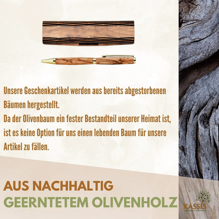 Personalisierter Kugelschreiber aus Olivenholz mit Gravur & Holzschachtel | Geschenk für Männer & Frauen, Geburtstag, Abschluss