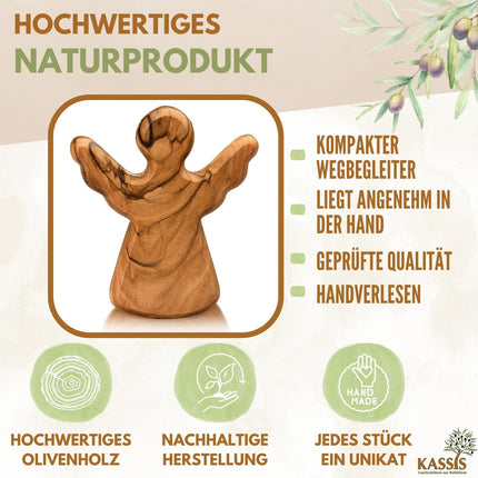 Handschmeichler Schutzengel aus Olivenholz mit Spruch „Du schaffst das“ | Mutmacher Geschenk, Glücksbringer Prüfung, Neustart
